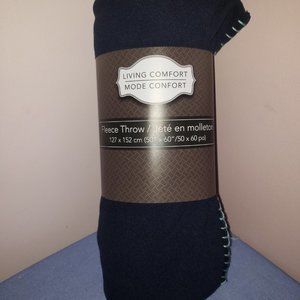 Living Comfort Fleece Throw Travel Blanket - Navy Blue - 50" X 60" - NWT